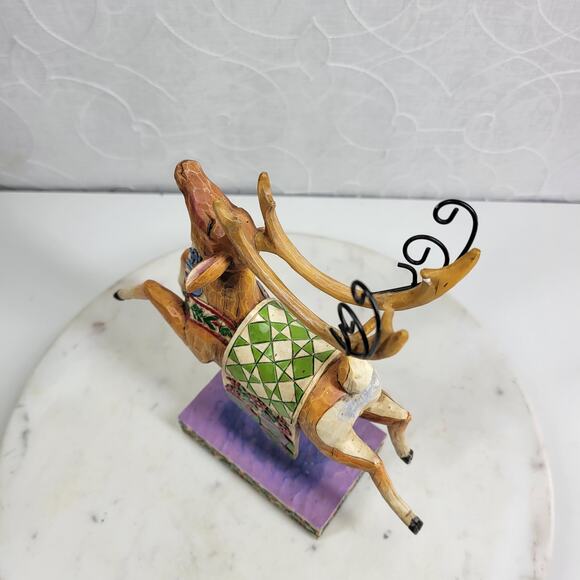 Jim Shore Heartwood Creek Reindeer Dash Away Figurine 10" Green Blanket w/ Box - Picture 8 of 15